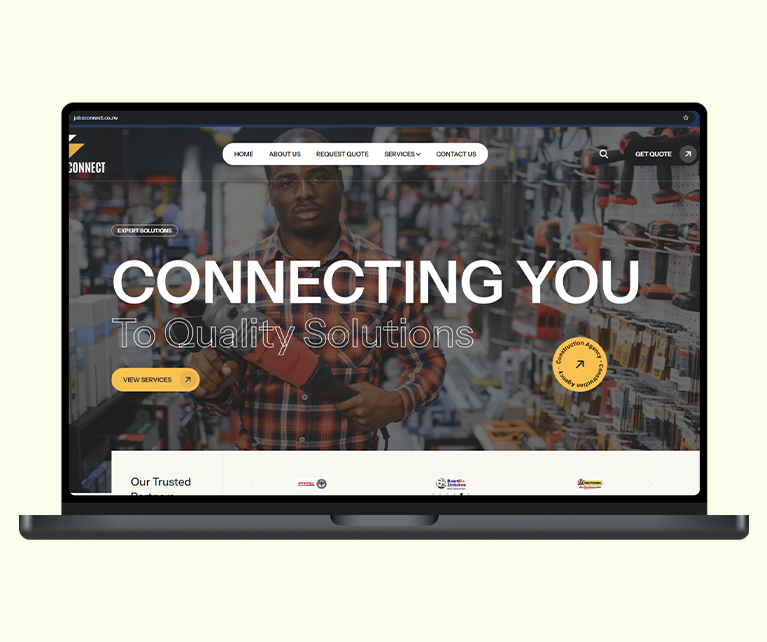 A bold, conversion-focused website for a Zimbabwean construction and procurement company connecting clients to quality solutions.