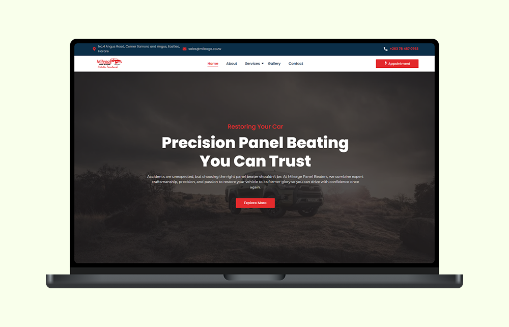 A trust-building, lead-generating website for one of Harare's most reliable vehicle restoration and panel beating specialists.