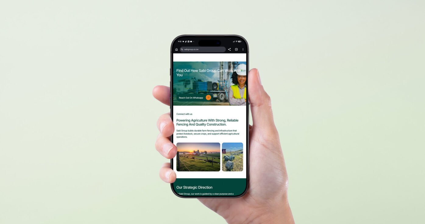 A clean, authoritative corporate website for a Zimbabwean multi-sector group operating across construction, biotechnology, borehole drilling, and surveying.