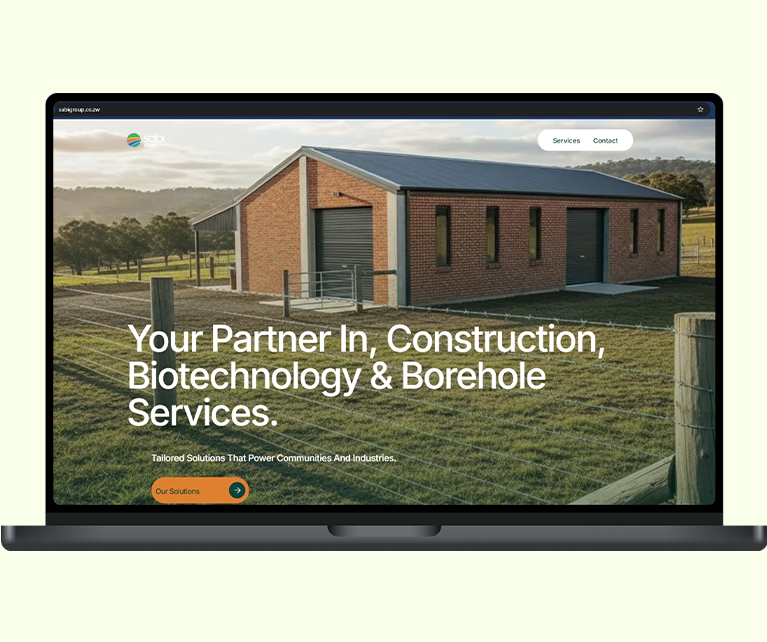 A clean, authoritative corporate website for a Zimbabwean multi-sector group operating across construction, biotechnology, borehole drilling, and surveying.