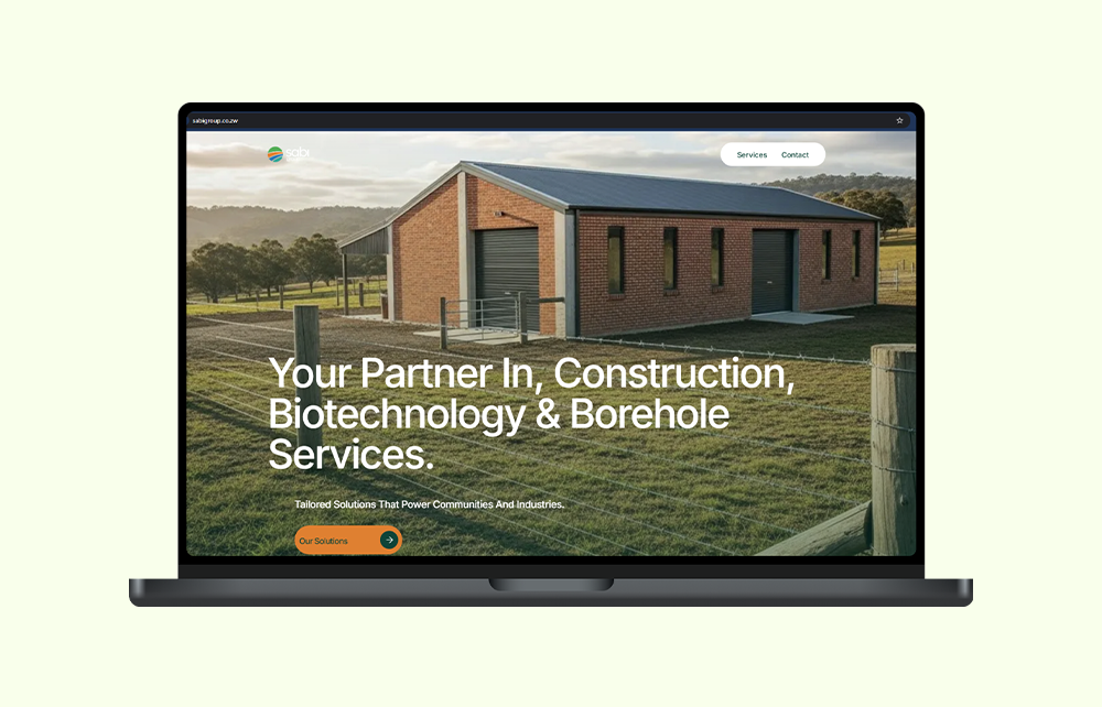 A clean, authoritative corporate website for a Zimbabwean multi-sector group operating across construction, biotechnology, borehole drilling, and surveying.